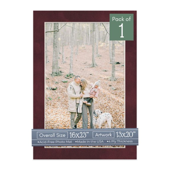 Dark Red Suede Picture Frame Mat for 16x23 Frames - Fits 13x20 Photos - 1 Mat