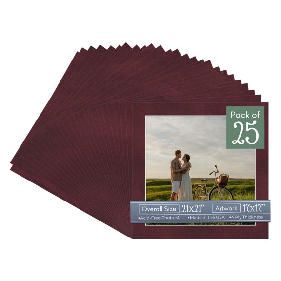 Dark Red Suede Picture Frame Mat for 21x21 Frames - Fits 17x17 Photos - 25 Mats