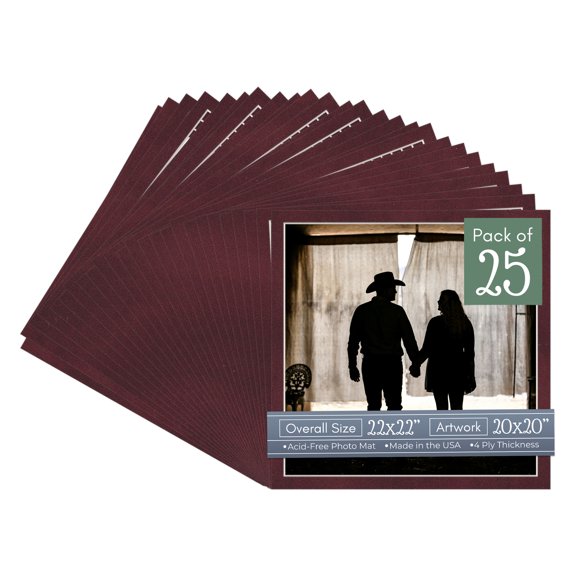 Dark Red Suede Picture Frame Mat for 22x22 Frames - Fits 20x20 Photos - 25 Mats
