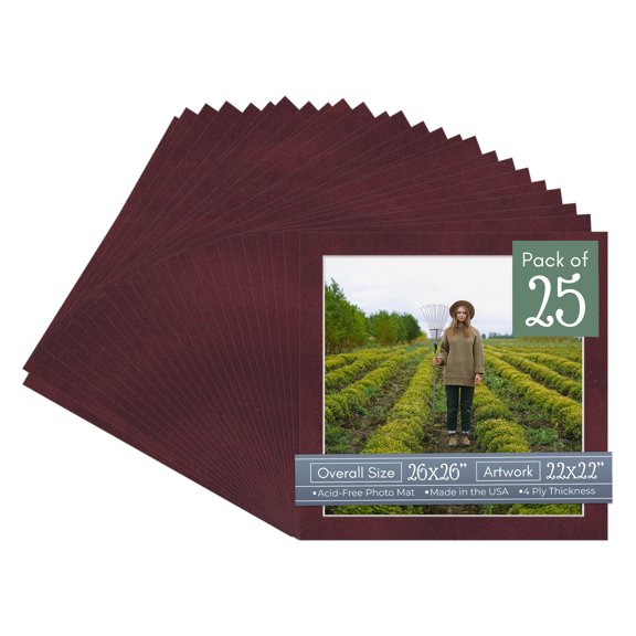 Dark Red Suede Picture Frame Mat for 26x26 Frames - Fits 22x22 Photos - 25 Mats