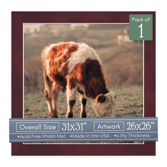 Dark Red Suede Picture Frame Mat for 31x31 Frames - Fits 26x26 Photos - 1 Mat