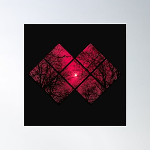 Dark Red Sunset In Forest Poster Wall Art, Modern Wall Decor, 30x30 UNFRAMED