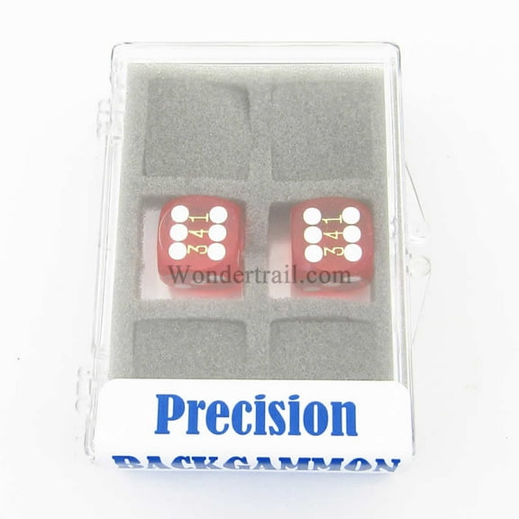 Dark Red Transparent D6 Precision Backgammon Dice with White Pips 14mm (9/16in) Pack of 2 Dice