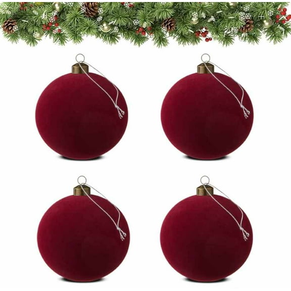 Dark Red Velvet-Feel Ball Christmas Tree Ornaments,3.15'',4 Count