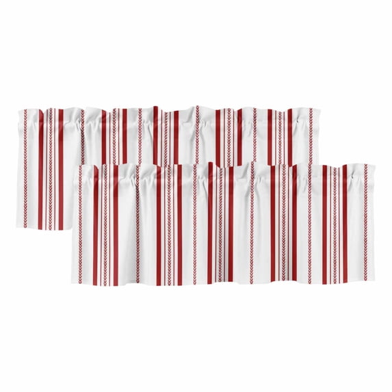 Dark Red Vertical Stripes Curtain Valances for Windows, Kitchen Valance Window Treatments Panel 2 Pack, Geometric Farmhouse Striped Rod Pocket Short Curtains for Bathroom Bedroom 42 x 12 Inch