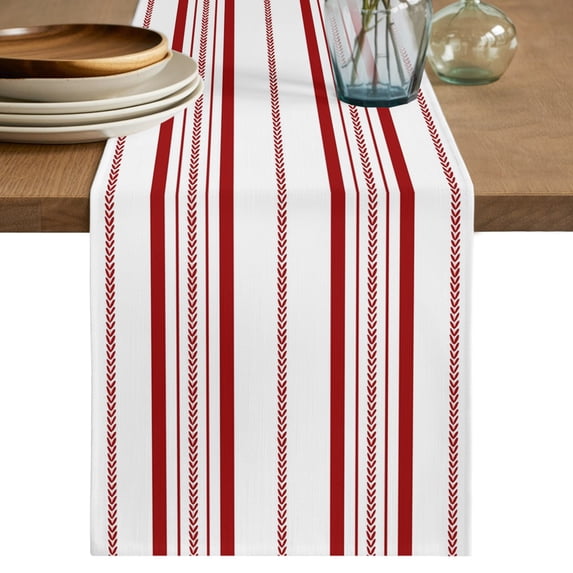 Dark Red Vertical Stripes Table Runner 70 Inches Long,Geometric Farmhouse Striped Cotton Linen Table Runners Dresser Scarves,Fabric Tabletop Scarf Furniture Cover for Home Dinner Party 13"x70"