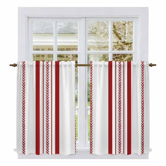 Dark Red Vertical Stripes Tier Curtains 54 Inch Length, Geometric Farmhouse Striped Cafe Short Curtains for Bathroom Over Sink, Small Kitchen Curtain Light Filtering Drapes 2 Panels 27.5"Wx54"L