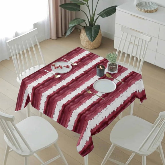Dark Red White Abstract Stripe Table Cloth 54x54in, Waterproof Square Tablecloth Wipeable Tablecloths Color Gradient Line Art Table Covers for Dining Tables Party Indoor Outdoor