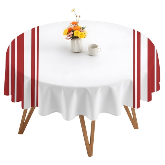 Dark Red and White Striped Round Tablecloth 54 inches Modern Minimalist Vertical Lines Waterproof Oil-Proof Table Cloth Round Table Cover for Holiday Party Picnic Dinner Decor Indoor and Outdoor Use