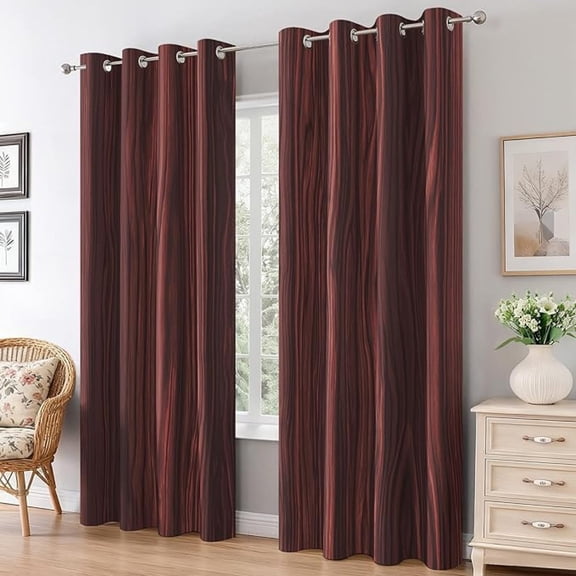 Dark Red Wood Grain Blackout Curtains for Bedroom, Thermal Farmhouse Wooden Board Curtains, Grommet Drapes Window, Rustic Wood Room Decor Living Room 42"W x 63"L (Pack of 2)