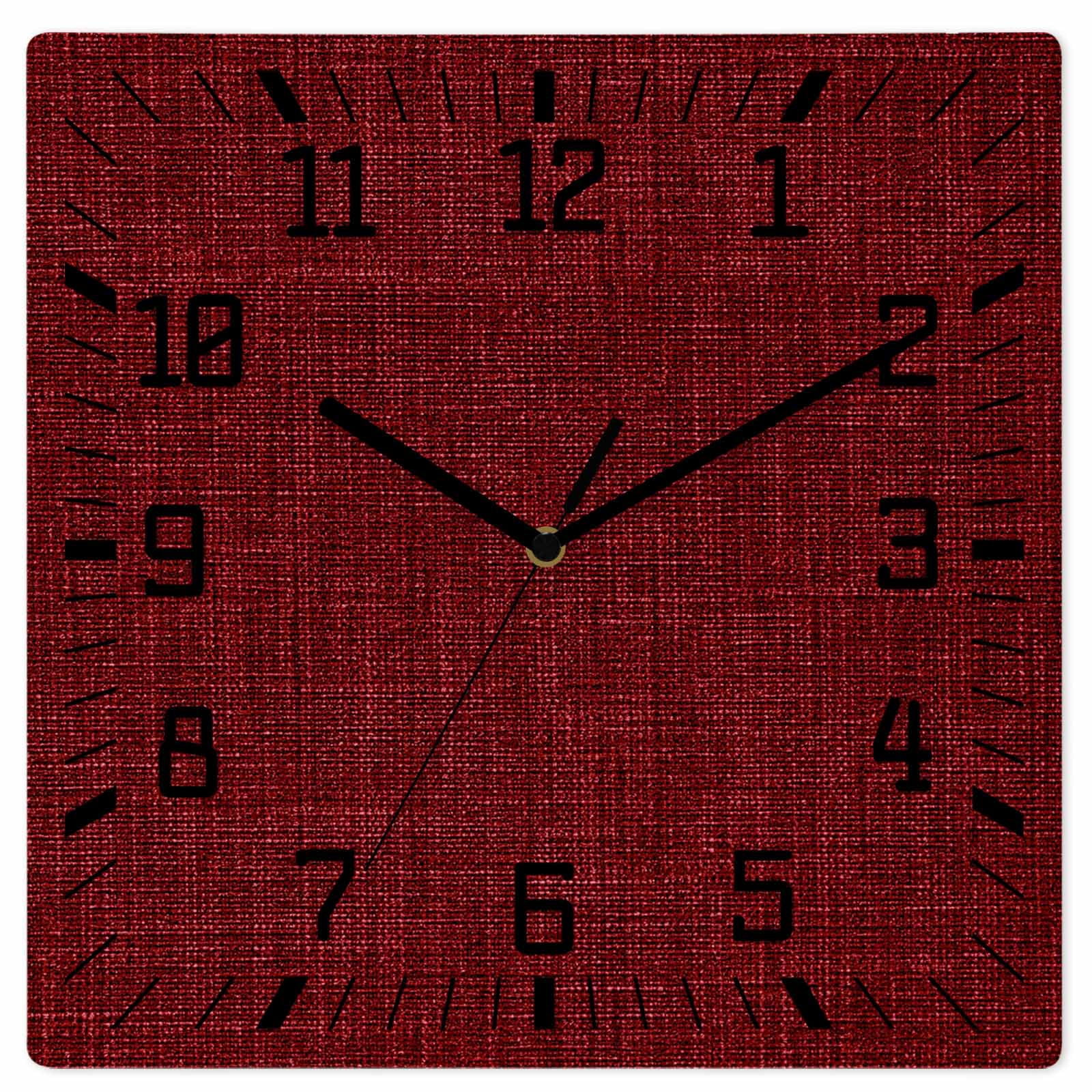 Dark Red Wooden Wall Clock Silent Non Ticking, Farmhouse Burlap Solid ...