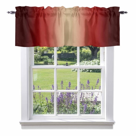 Dark Red Yellow Gradient Valance Curtain for Windows Minimalist Ombre Modern Art Rod Pocket Curtain Valances Short Window Treatments Panels for Kitchen Bathroom Laundry Room Basement 54 x 18 Inch