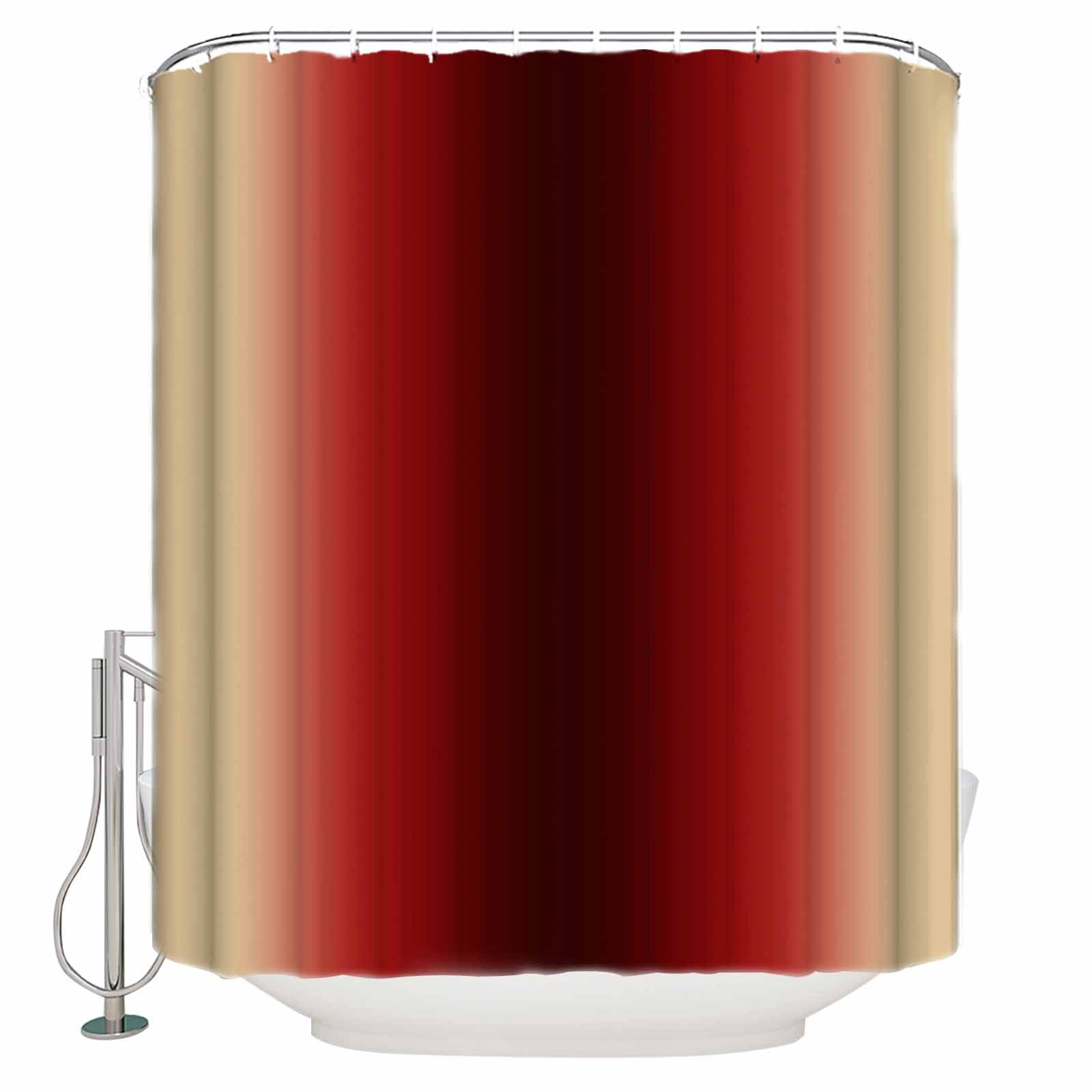Dark Red Yellow Ombre Bathroom Shower Curtains with 12 Hooks Polyester ...