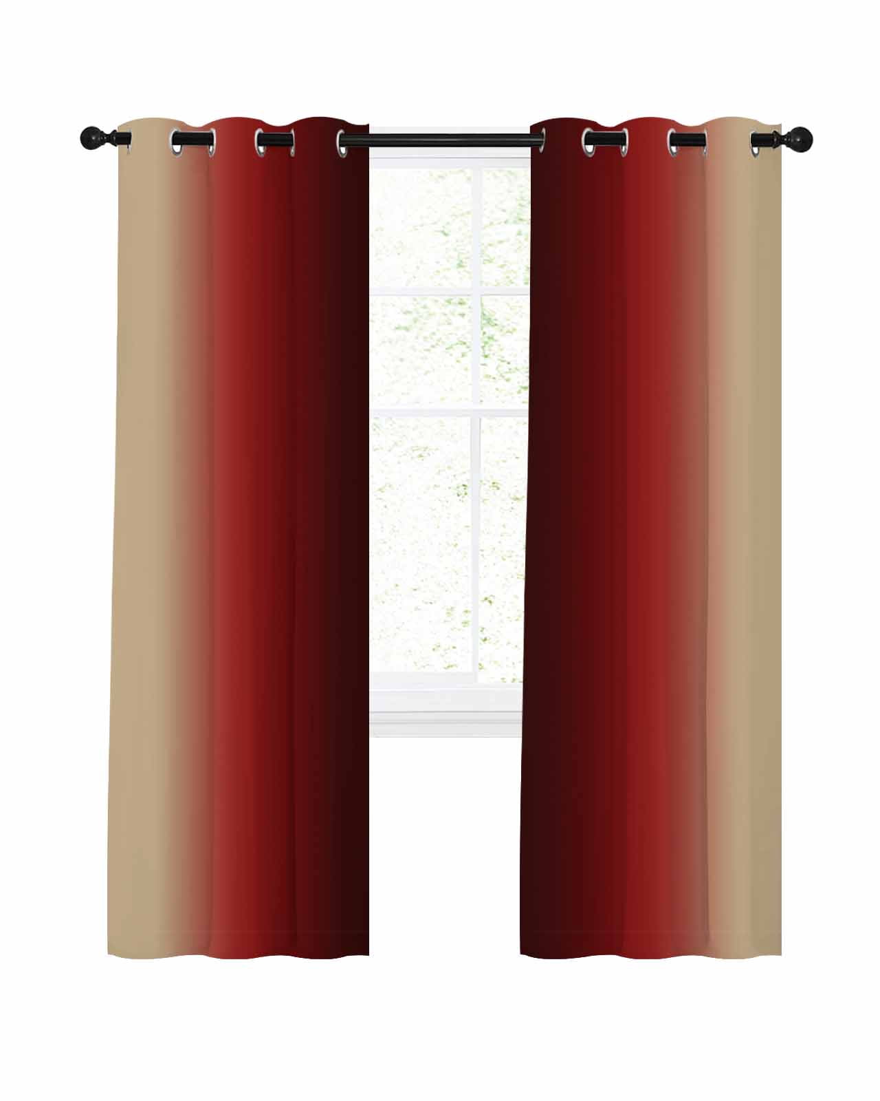 Dark Red Yellow Ombre Blackout Curtains, Light Blocking Print Window ...