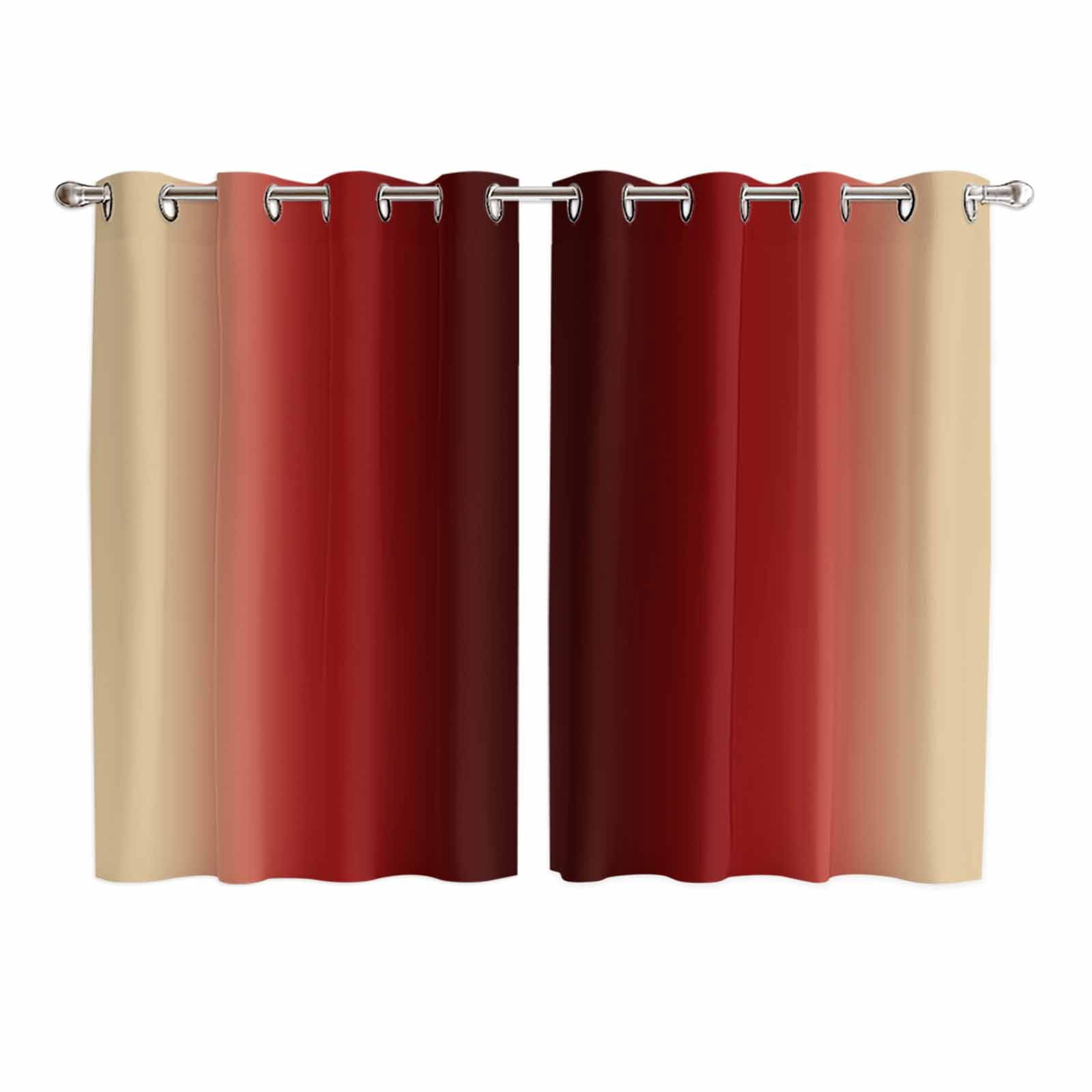 Dark Red Yellow Ombre Kitchen Curtains Window Panels, Farmhouse Modern ...