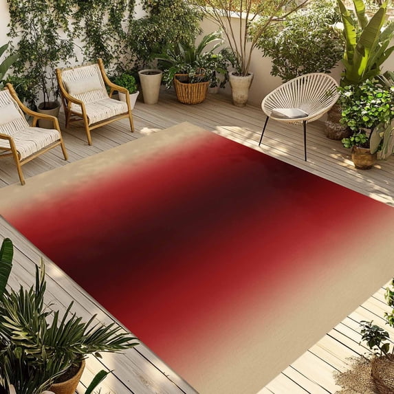 Dark Red Yellow Ombre Outdoor Rug for Patio/Deck/Porch, Non-Slip Large Area Rug 5 x 8 Ft, Farmhouse Modern Gradient Art Indoor Outdoor Rugs Washable Area Rugs, Reversible Camping Rug Carpet Runner