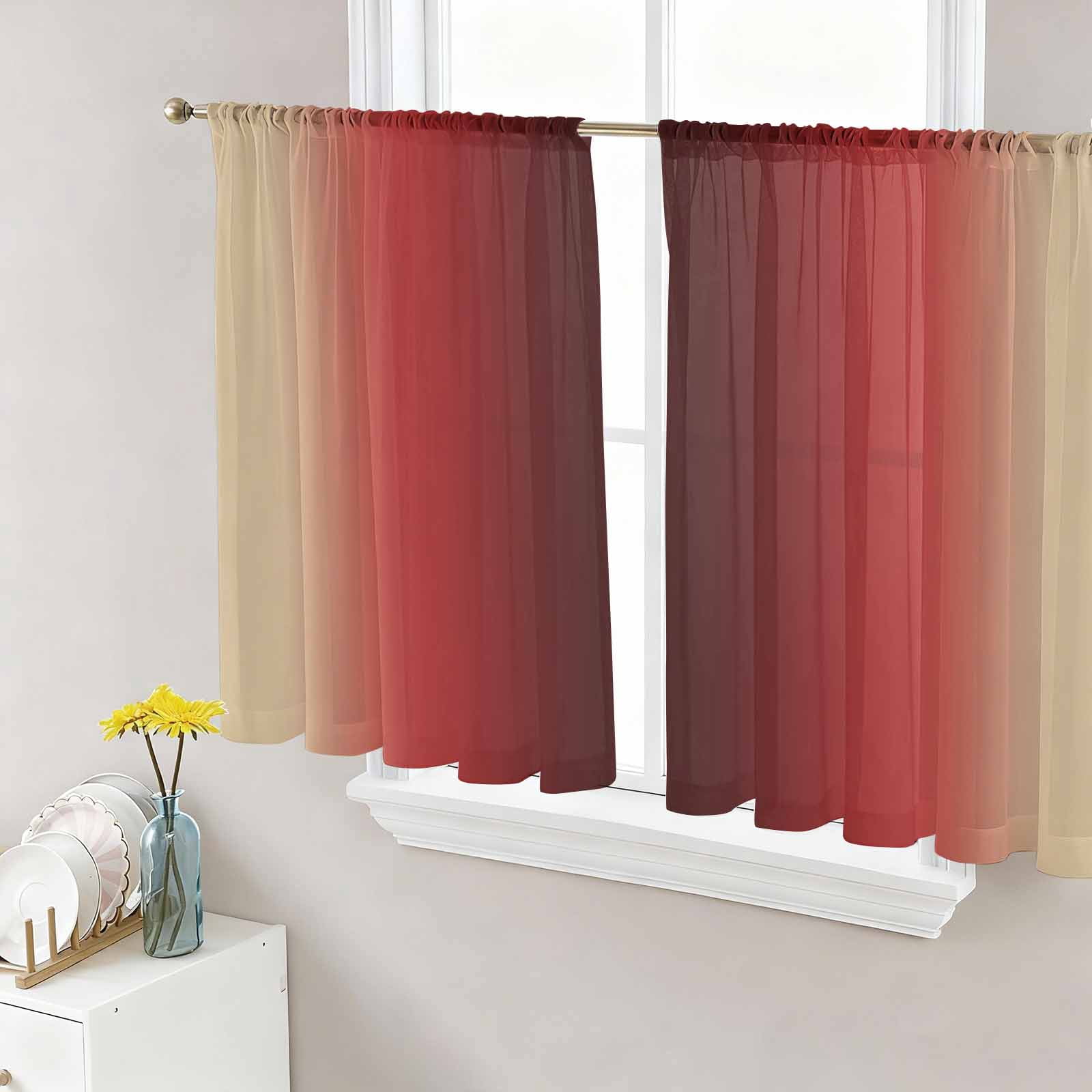 Dark Red Yellow Ombre Sheer Curtains 45 Inch Length 2 Panels Set ...