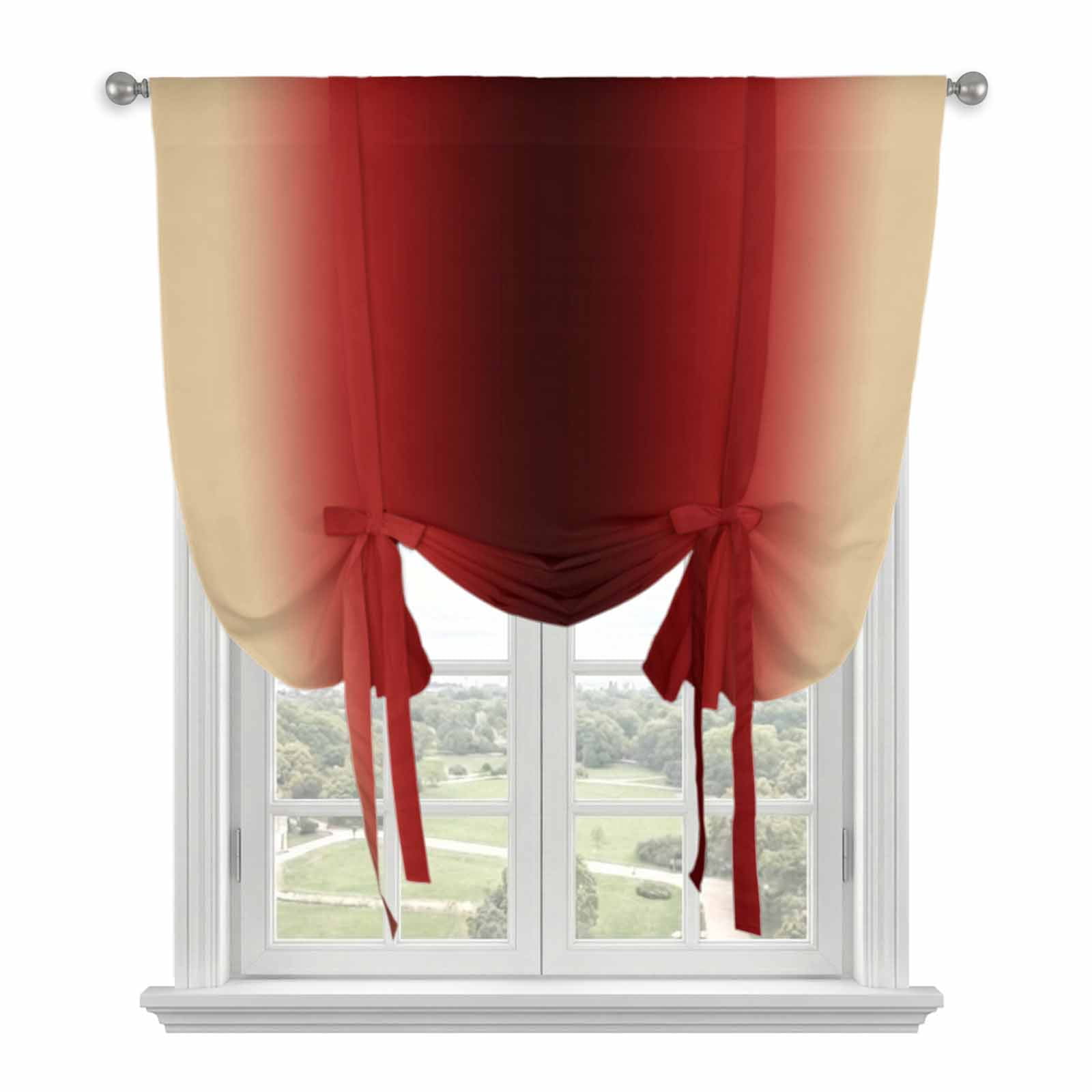 Dark Red Yellow Ombre Tie Up Curtains for Windows, Adjustable Balloon ...
