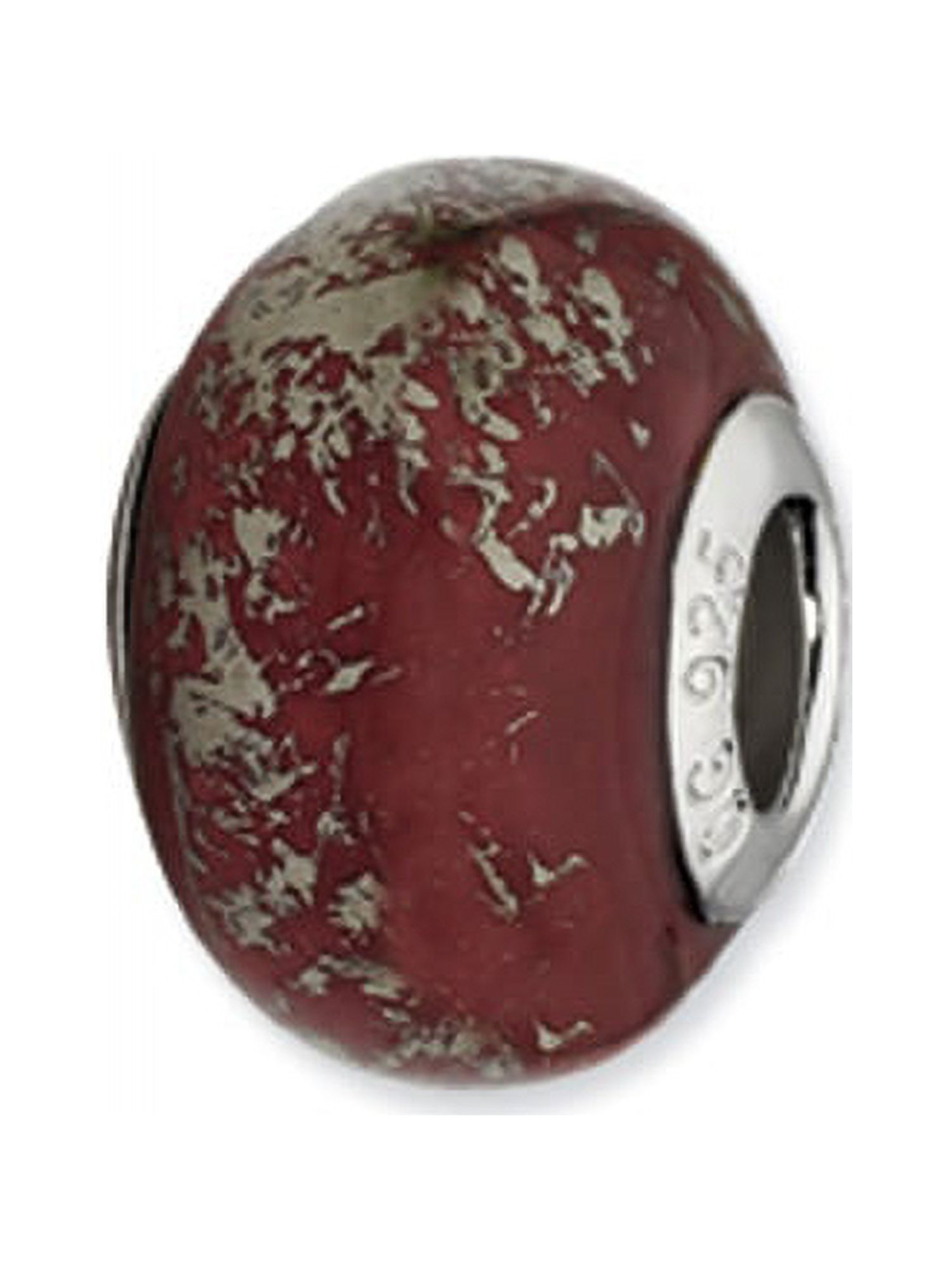 Dark Red w/Platinum Foil Ceramic & Sterling Silver Bead Charm, 14mm - image 1 of 5