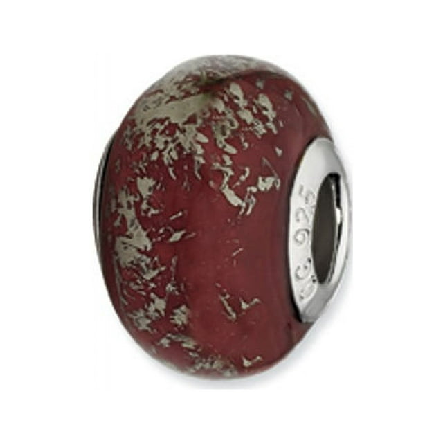 Dark Red w/Platinum Foil Ceramic & Sterling Silver Bead Charm, 14mm