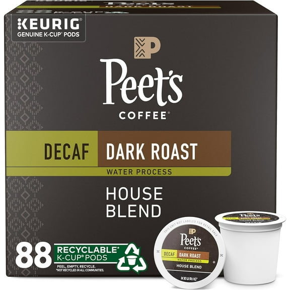 Dark Roast Decaffeinated Coffee K-Cup Pods for Keurig Brewers - Decaf House Blend 88 Count (4 Boxes of 22 K-Cup Pods)
