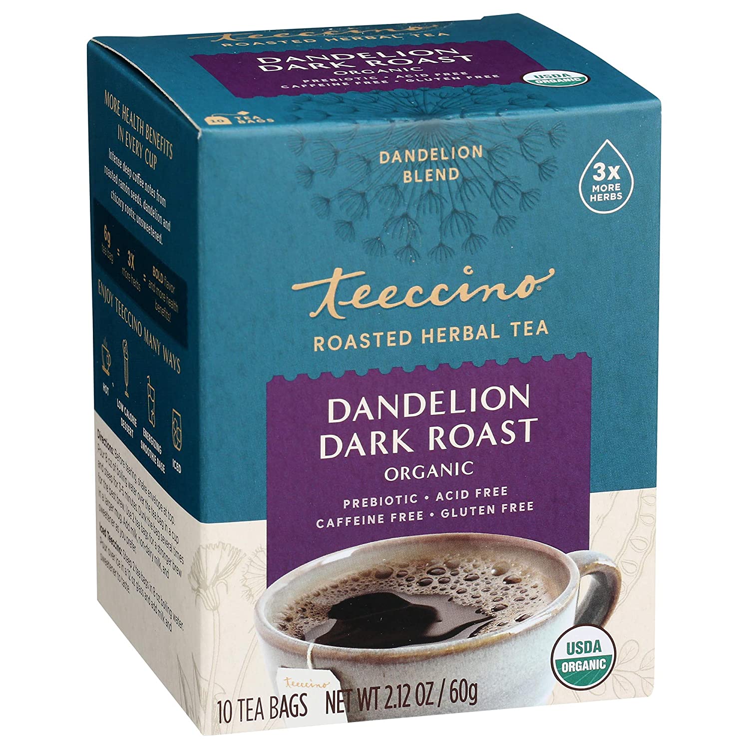 Dark Roast Tea Caffeine Free, Organic, Roasted Tea with Prebiotics