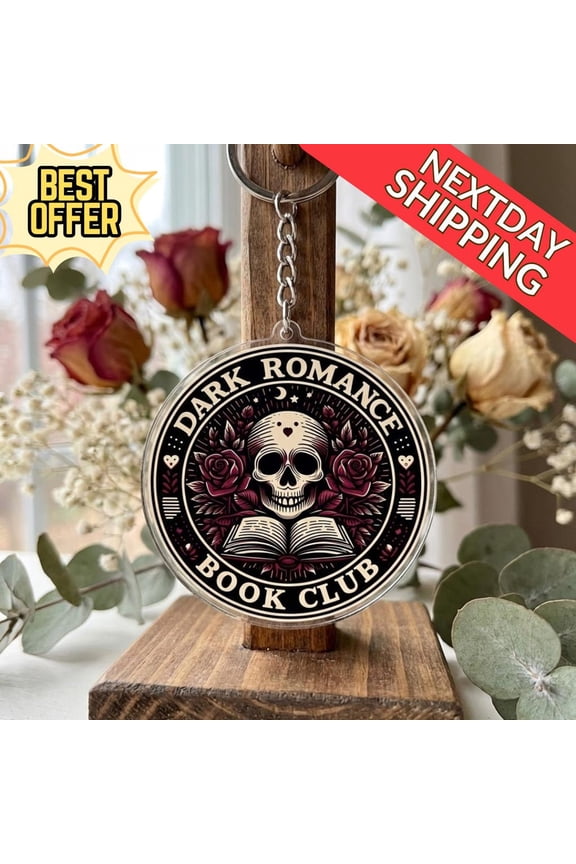 Dark Romance Book Club Acrylic Keychain Skull & Roses Design, Kawaii Book Lover Charm, Acrylic Keychain for Dark Romance Fans