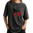 thumbnail image 1 of Dark Romance Book Lover Stacked Books Roses Wash Print Tshirt S-2XL Acid Washed Black Graphic Tees Casual Shirts for Reader Tops, 1 of 4