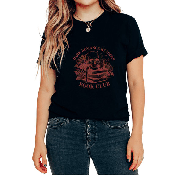 Dark Romance Readers Book Club Skull Rose Book Graphic Tees T-shirt Comfortable Short Sleeve Round Neck Black S-5XL