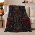 thumbnail image 1 of Dark Romance Roses and Gold Scrollwork Warm Flannel Blanket for Living Room and Family Room, Art Lovers Autumn Celebration Gift, Festive Home Decor, 1 of 9