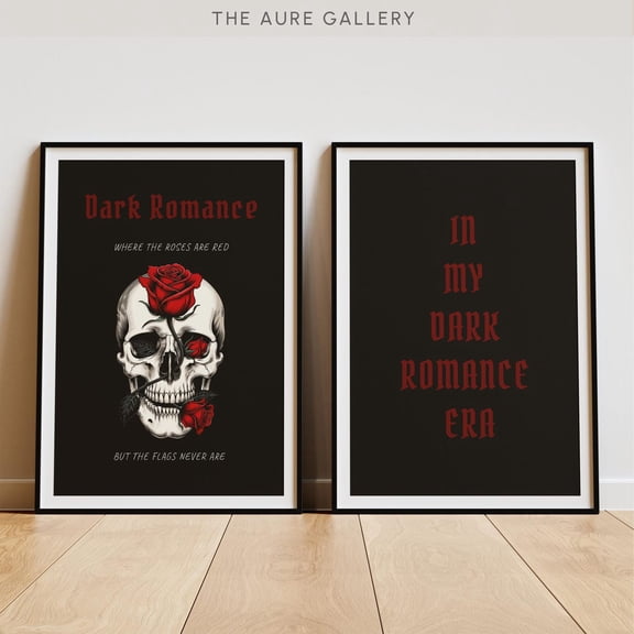 Dark Romance Wall Art Gothic Skull Book Quote Dark Academia Decor Set 2 Unframed Paper Print 8x12