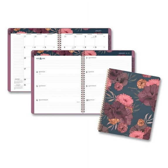 Dark Romance Weekly/Monthly Planner, Dark Romance Floral Artwork, 11 x 8.5, Multicolor Cover, 13-Month (Jan-Jan): 2024-2025 | Bundle of 5 Each