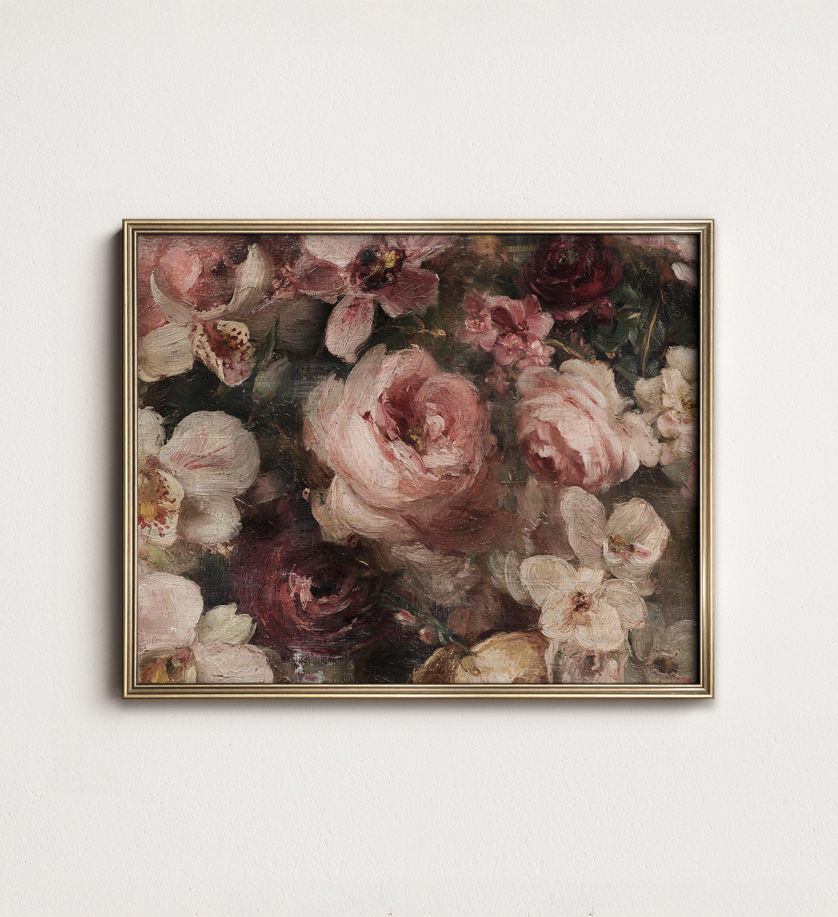 Dark Romantic Floral Art Print, Vintage Rose Still Life In Burgundy ...