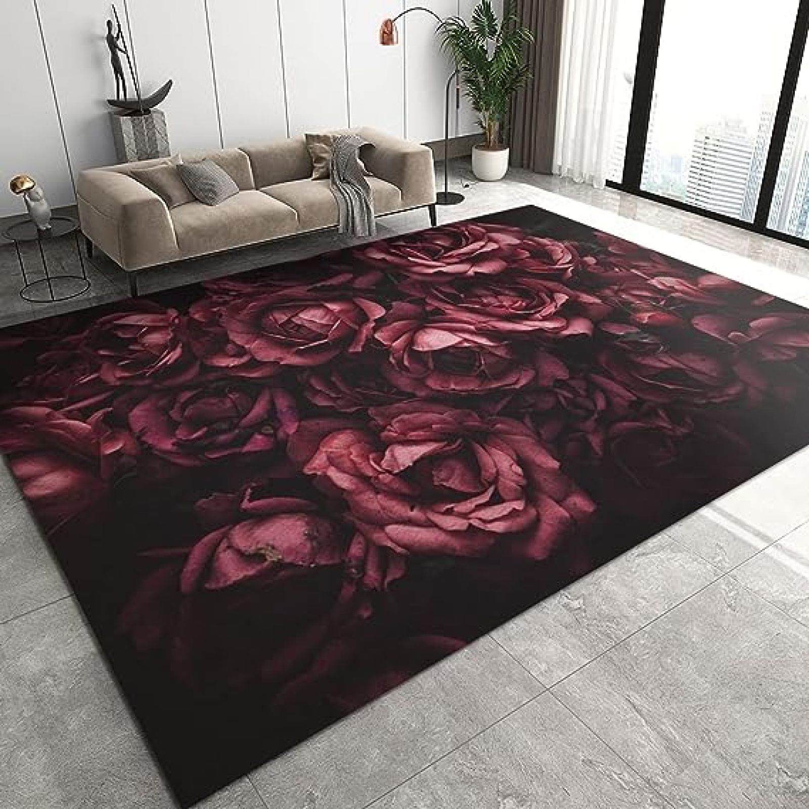 Dark Rose Elegant Area Rug, Modern Abstract Style Indoor Rugs, Floor