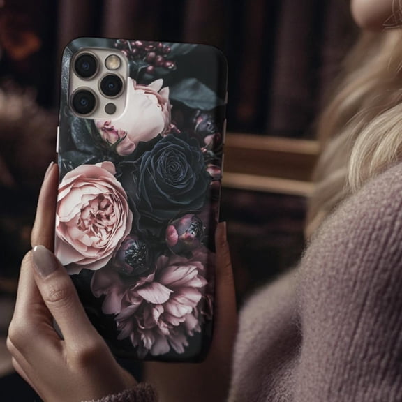 Dark Roses Floral Moody Pink Black Garden Phone Case with iPhone 17 to 11 Pro Max