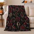 thumbnail image 1 of Dark Roses and Ornate Frames Warm Flannel Blanket for Home Library and Reading Nook, Celestial Art Lovers Valentine's Day Gift, Artistic Home Decor, 1 of 9