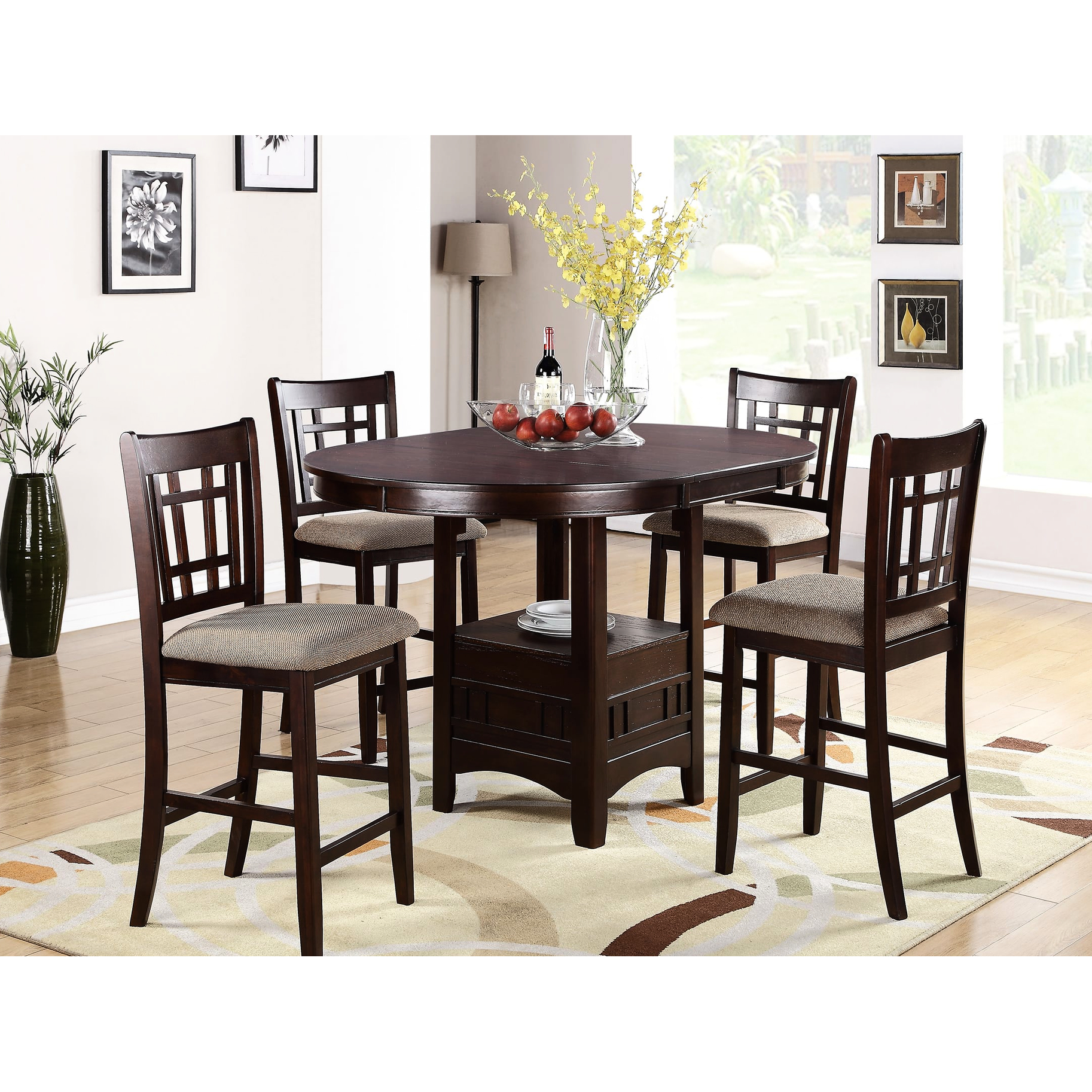 Dark Rosy Brown Dining - Contemporary Style Solid Wood Round Table W ...