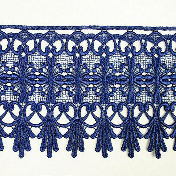 Dark Royal Blue 5/8”~5-1/8” Embroidered Floral Venice Lace Trim Guipure By Yard (17823 (4.75"))