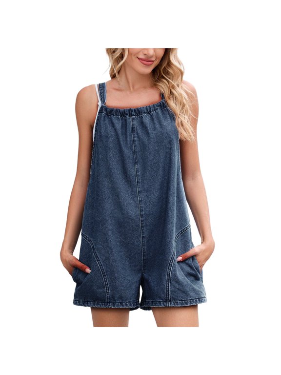 Dark Royal Blue Jumpsuits Shortalls for Teen Girls Summer Fall Denim Loose Fit Overall Cowgirl Straight Leg Basic Coveralls Shortalls Shorts Unitard Womens 2026 S