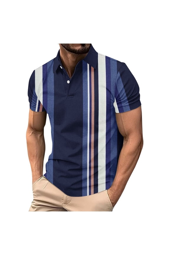 Dark Royal Blue Man Loose Fit Tops Henley Turtle Neck Blouse for Mens Short Sleeve Casual Fishnet Striped Summer Fall Shirts Button 2025 Clothes 3XL