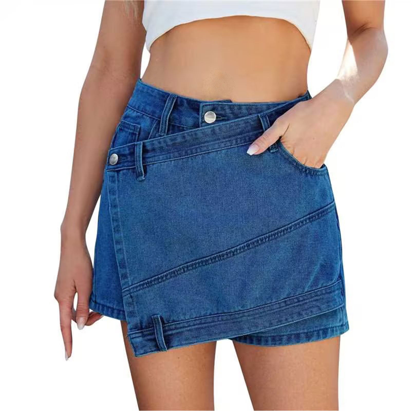 Dark Royal Blue Spandex Denim Skorts for Women Mini Little Lounge ...
