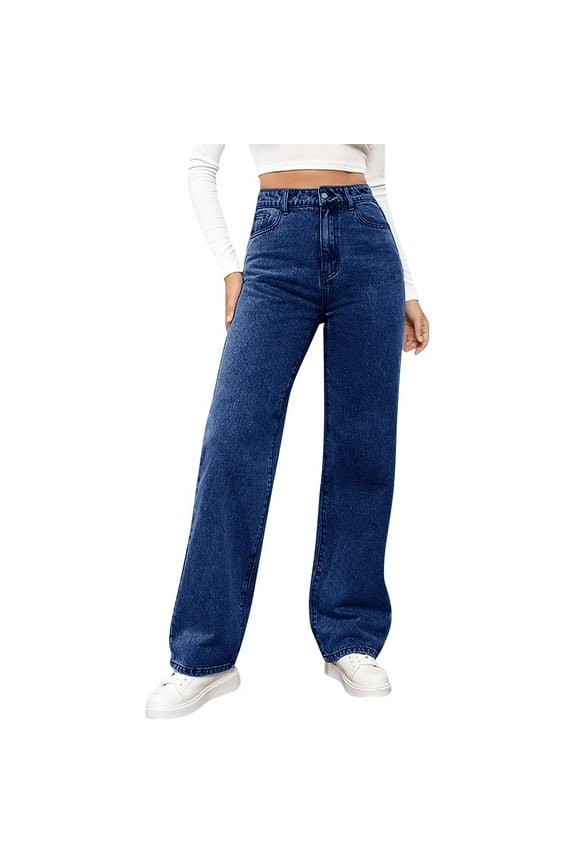 Dark Royal Blue for Women Summer Fall Denim Cowgirl High Leg Flare Wide Leg Straight Leg Long Bootcut Leg Pants Jeans Women 2025 Clothes Fashion Y2K S