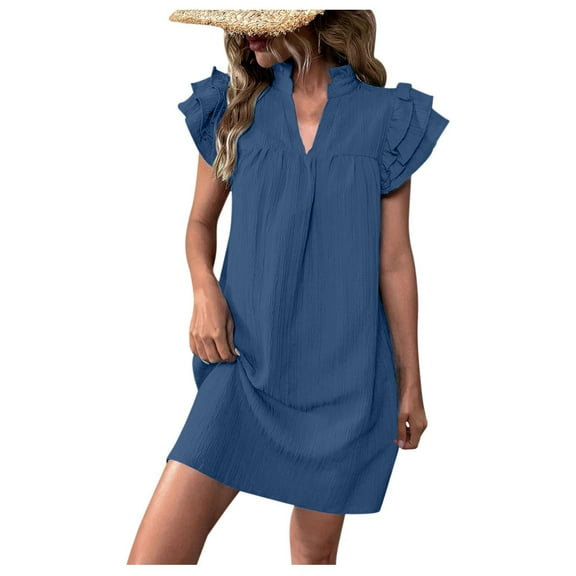 Dark Royal Blue Womens Short Sleeve Dresses for Women Collared High Neck Spandex Plain Midi Knee High Fall Summer Dresses 2025 Clothes Trendy S