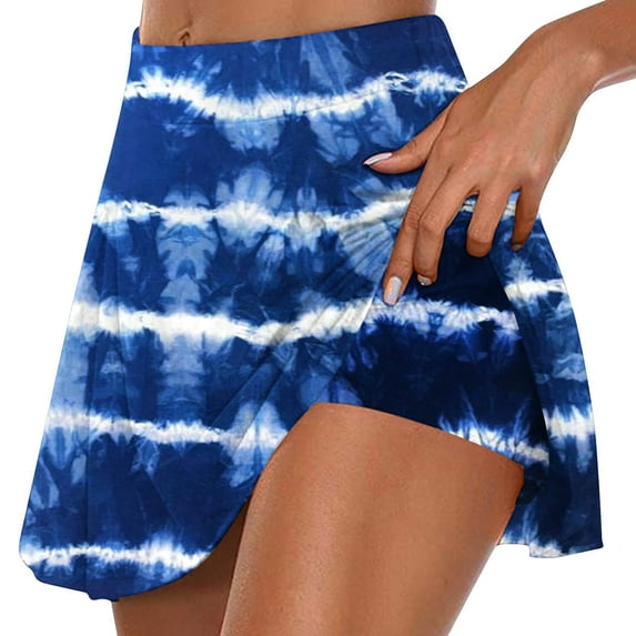 Dark Royal Blue Workout Gym Yoga Tennis Match Skort Sets for Women Mini Petite Loose Fit Pleated High Waisted Two Piece Striped Skort Shorts Sets Ladies 2025 Clothes Fashion L