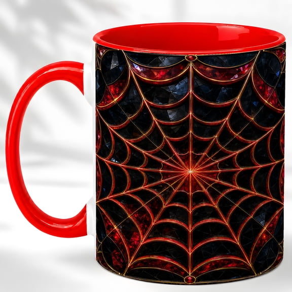 Dark Ruby Spider Web Coffee Mug, Gothic Web Mug, Ceramic Cup