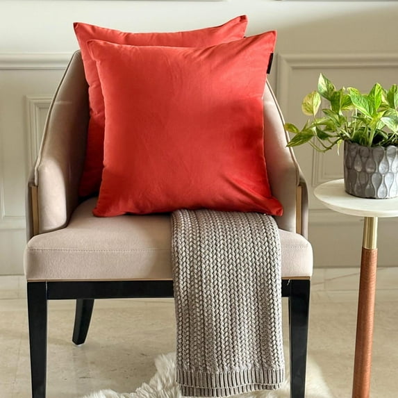 Dark Rust Decorative Throw Pillow Covers 16"x16" | Pack of 2 Modern Plain Velvet Cushion Cover | Solid Color Pillowcases for Couch, Sofa Bedroom & Living Room, Modern Home Décor - Dark Rust Velvet