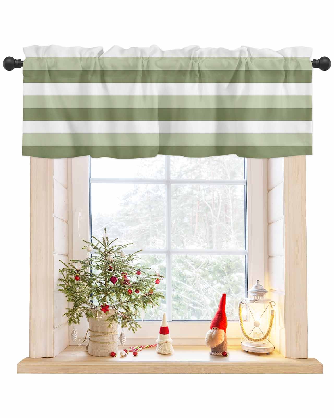 Dark Sage Farmhouse Striped Curtain Valance for Windows/Living Room ...