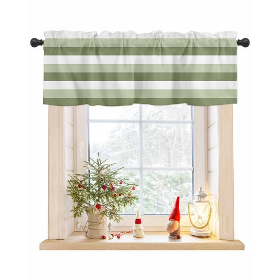 Dark Sage Farmhouse Striped Curtain Valance for Windows/Living Room/Kitchen/Bathroom/Café, Short Rod Pocket Tier Curtain Window Panel Modern Geometric Lines Simple Stripes Topper Curtain 42''x12''