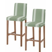 Dark Sage Green Bar Stool Covers Set of 2, Farmhouse Sage Green White Striped Stretch Washable Bar Chair Covers with Backs, Removable Pub Counter Height Chair Cover for Kitchen Dining Room Cafe