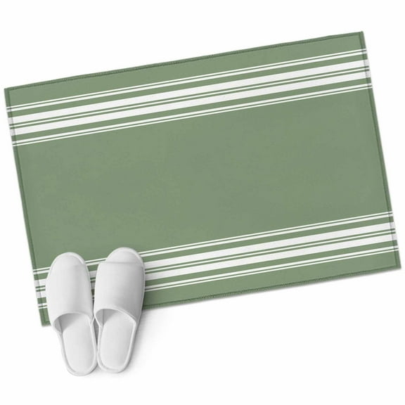 Dark Sage Green Bathroom Mat 2x3 FT, Non Slip Small Kitchen Mat, Farmhouse Sage Green White Striped Washable Soft Backed Front Door Throw Rug Non-Shedding Indoor Outdoor Doormat for Entryway Sink